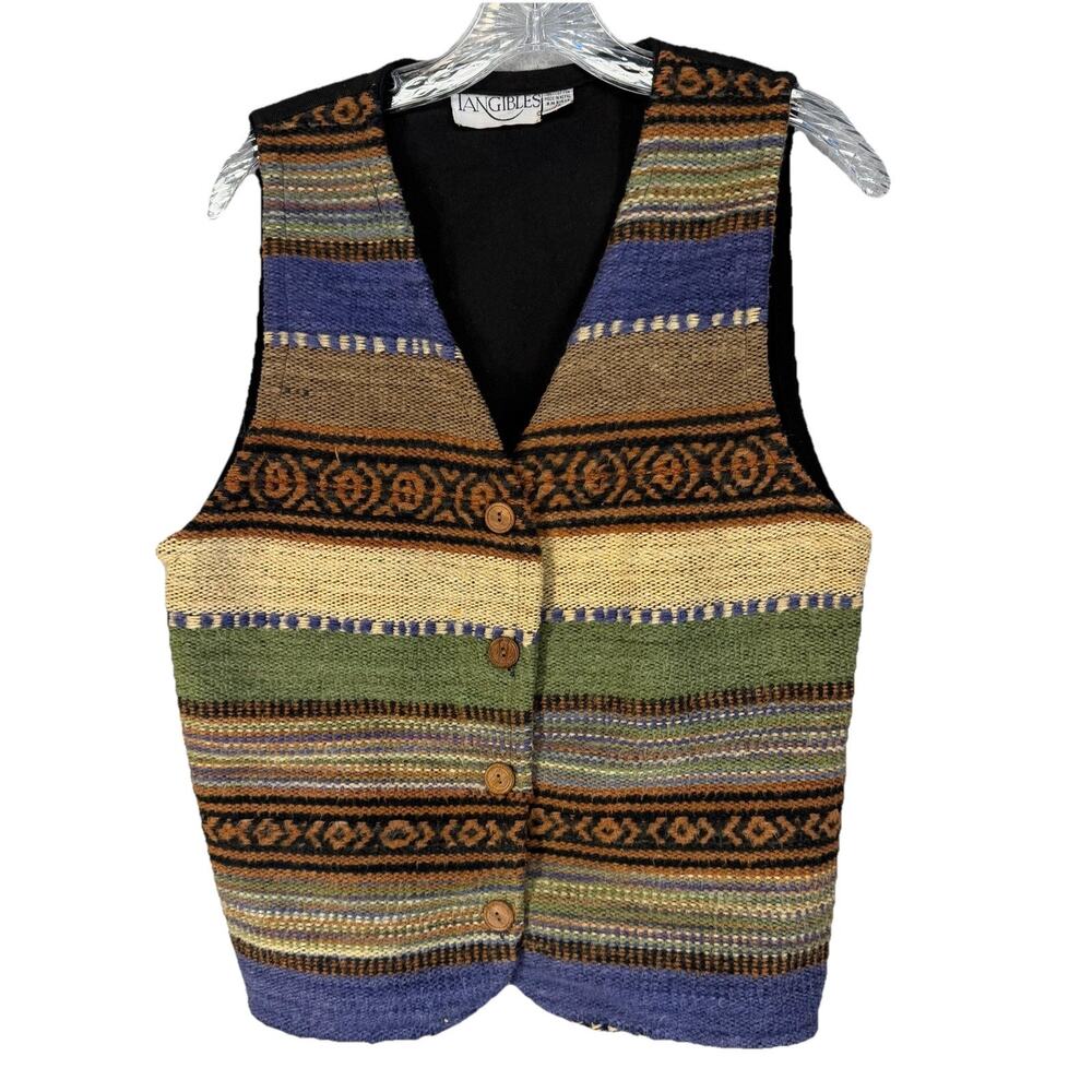 Tangibles Woven Southwestern Vest Womens M Lined Button Front Boho